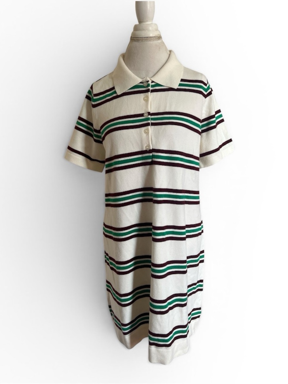The Drop Ivory Striped Short Sleeve Polo Sweater Dress XL NWT